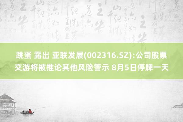 跳蛋 露出 亚联发展(002316.SZ):公司股票交游将被推论其他风险警示 8月5日停牌一天